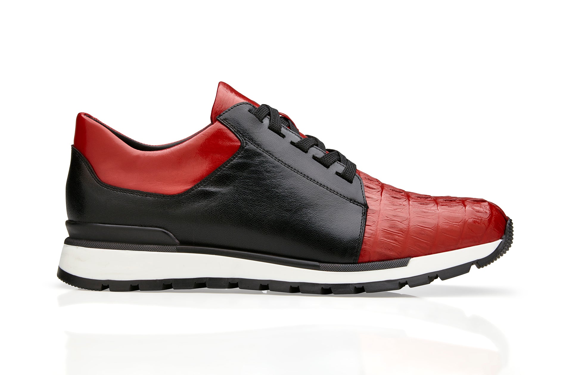 BELVEDERE TITAN Genuine Caiman Crocodile / Soft Italian Calf Shoe - Red/Black 33631