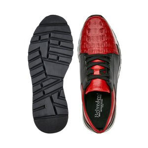 BELVEDERE TITAN Genuine Caiman Crocodile / Soft Italian Calf Shoe - Red/Black 33631