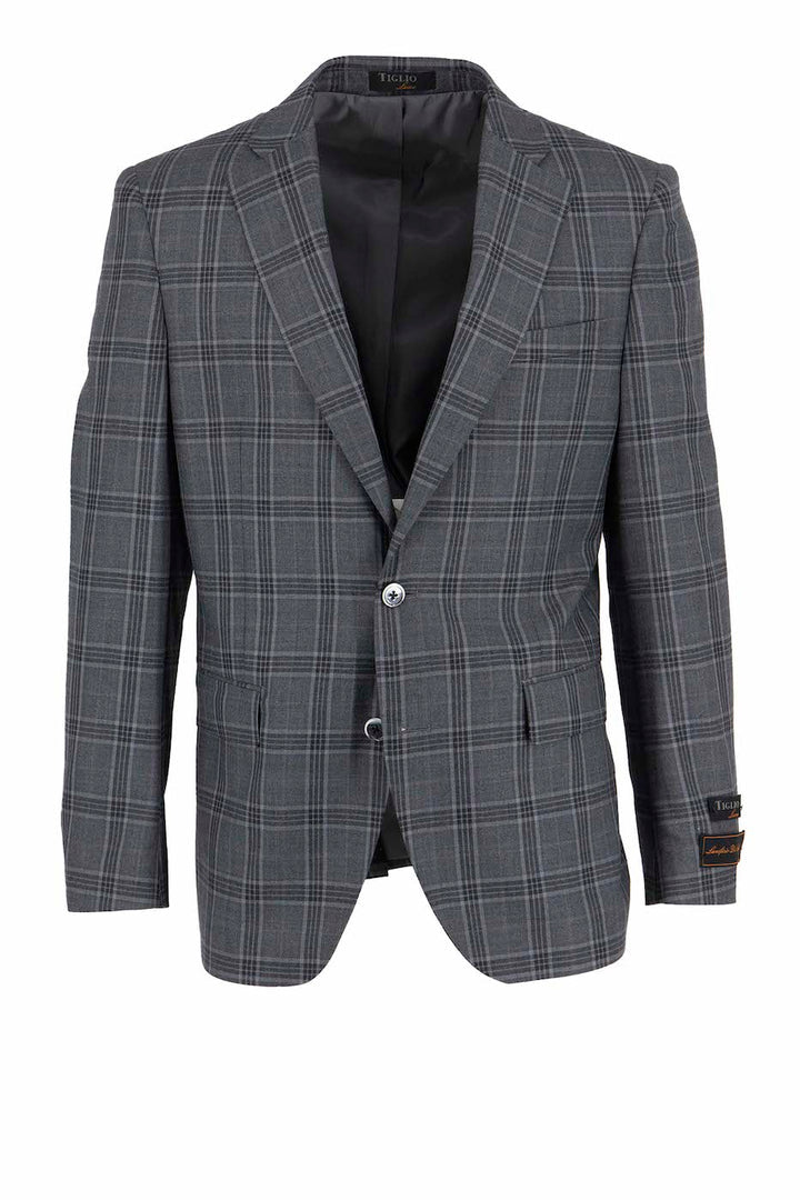 Tiglio Luxe Gray with Windowpane Dolcetto Modern Fit, Pure Wool Jacket TL3326