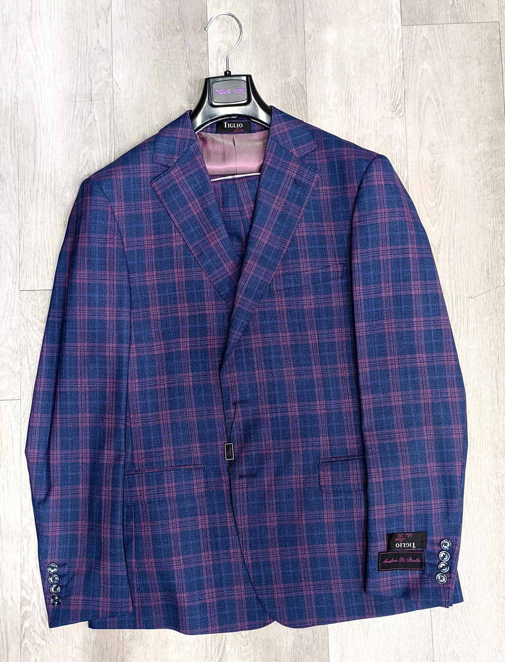 Tiglio Luxe Porto Slim Fit Blue Windowpane Suit TL4038