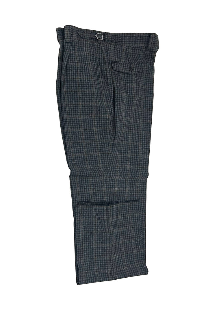 The Tiglio Luxe Gray Mini Check with Taupe Windowpane Wool Marbella Dress Pants TL3328 are crafted from extra fine wool, elegantly folded, and feature a convenient zipper and button closure. These pants include side and back pockets for practicality. With their semi-wide leg fit, they offer both luxury and comfort, making them an ideal choice for any occasion.