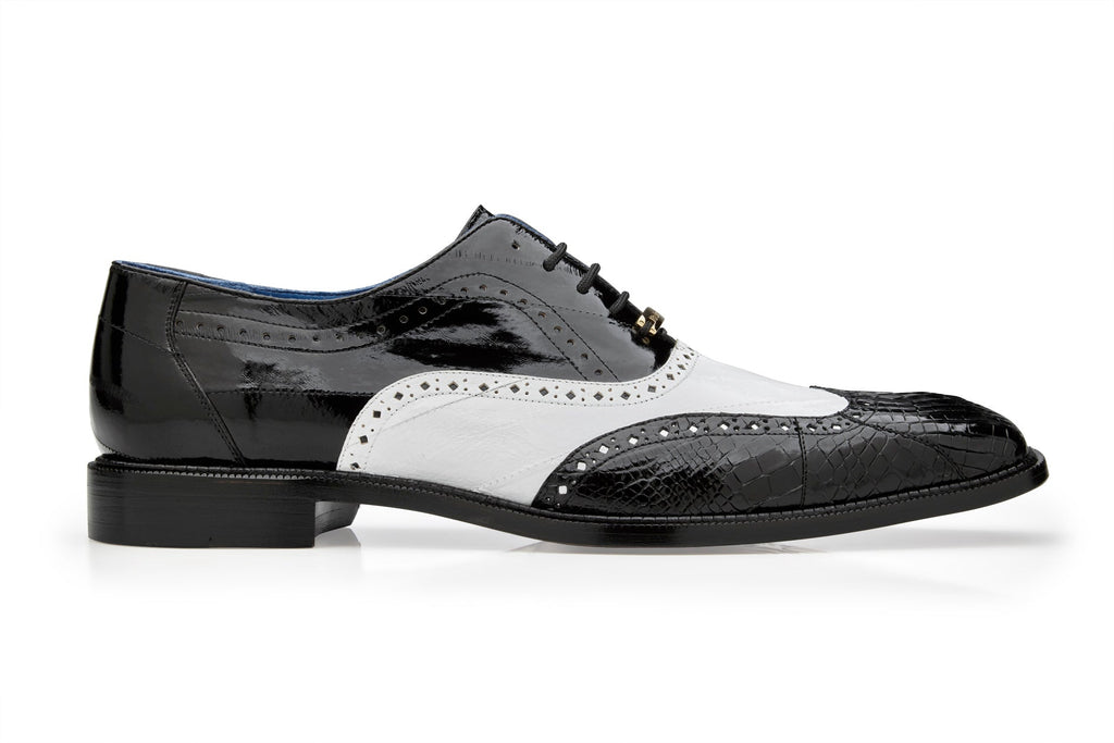 Belvedere - Varo, Genuine American Alligator and Eel Wing Tip Dress Shoe - Black/White - R49