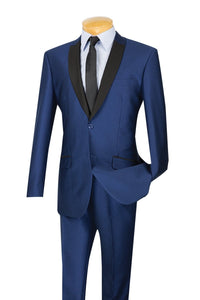 Vinci Slim Fit Shiny Sharkskin 2 Piece Suit (Navy) S2PS-1