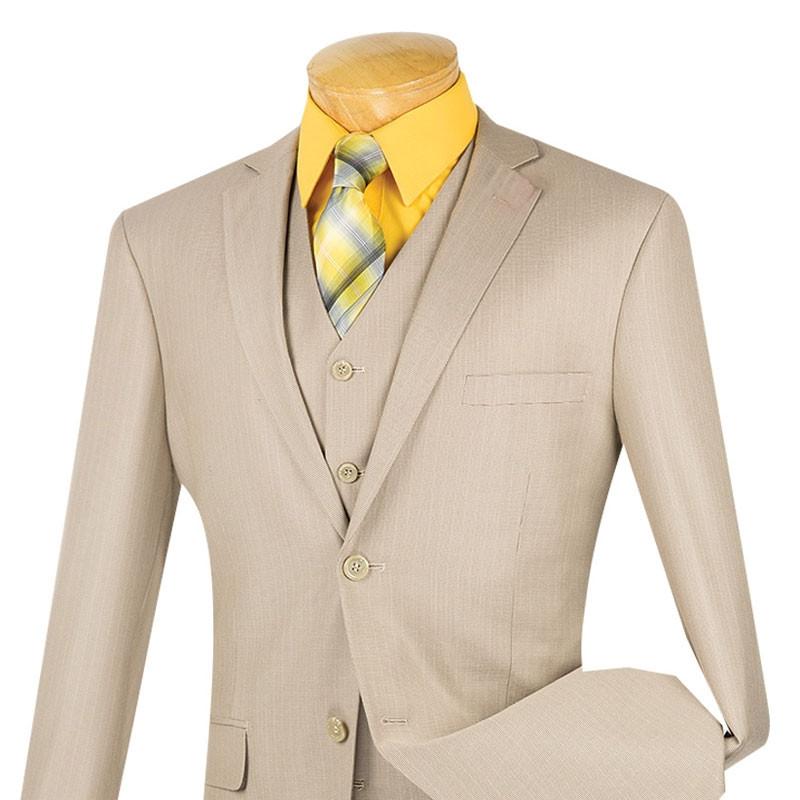 Vinci Slim Fit Textured Suit 3 Piece 2 Buttons (Beige) SV2R-3