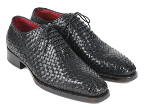 Paul Parkman Black Woven Leather Oxfords - 044WN86