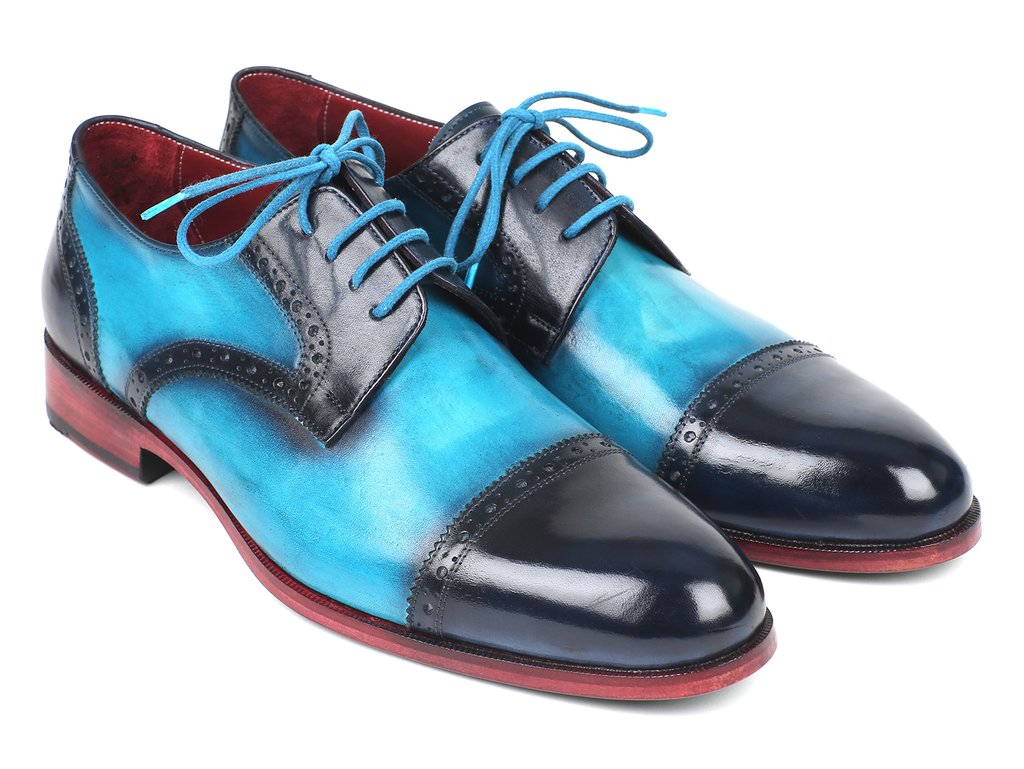 Paul Parkman Two Tone Cap-Toe Derby Shoes Blue & Turquoise - 046-TRQ