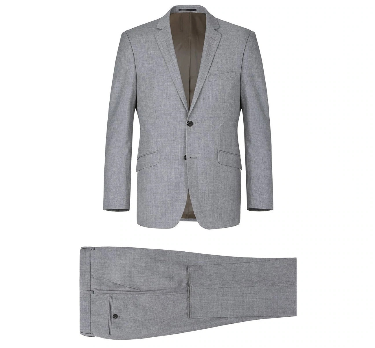 Alessandro Vitello by Renoir Grey 2-Piece Classic Fit Notch Lapel Wool Suit 508-5, consisting of a single-breasted, two-button jacket and matching regular fit trousers, displayed on a white background.