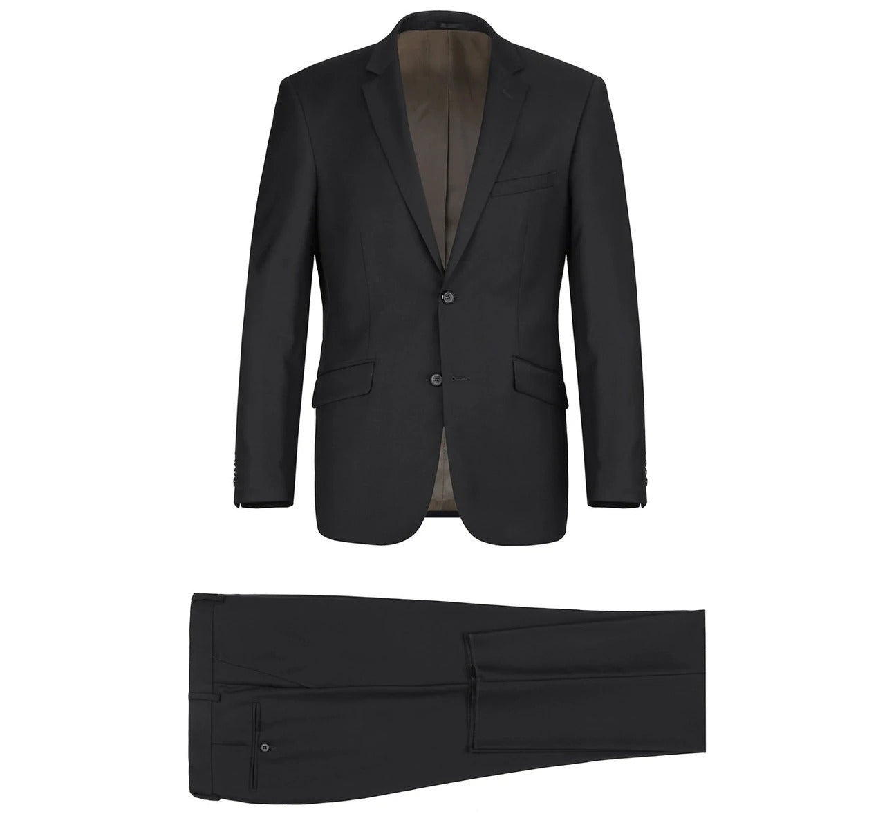 RENOIR Black 2-Piece Classic Fit Notch Lapel Wool Suit 508-1
