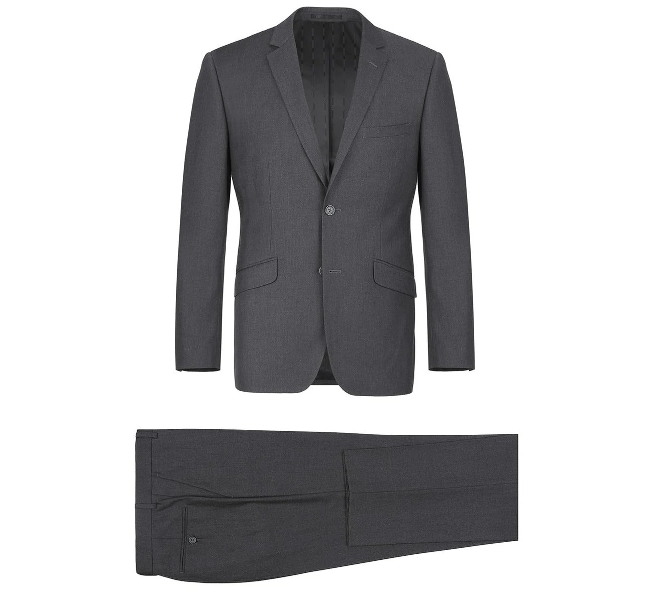 The Alessandro Vitello by Renoir 2-Piece Classic Fit Single Breasted 2 Button Suit in gray is perfectly showcased against a white background, making it ideal for office wear.