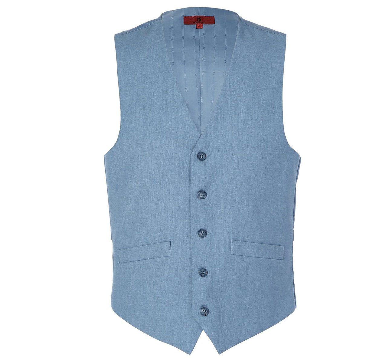 The Alessandro Vitello by Renoir Blue Business Suit Vest Regular Fit Dress Suit Waistcoat 201-11, crafted from a polyester viscose blend, is showcased on a white background.