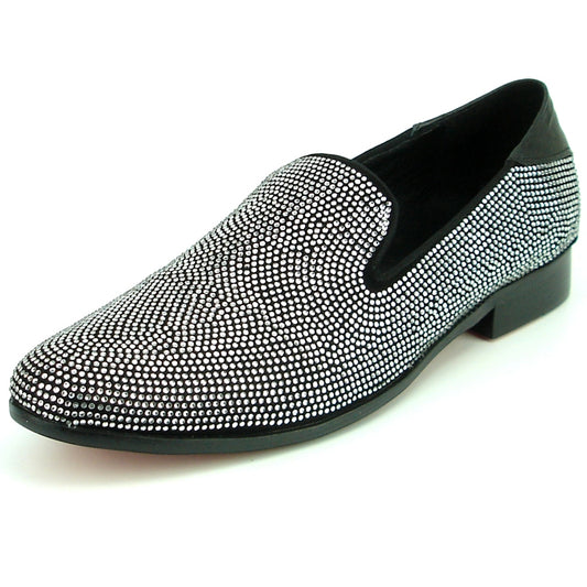 The FI-7285-A Black Silver Fiesso by Aurelio Garcia, a stylish loafer from Fiesso, is embellished with shiny rhinestones for a touch of elegance and sparkle.