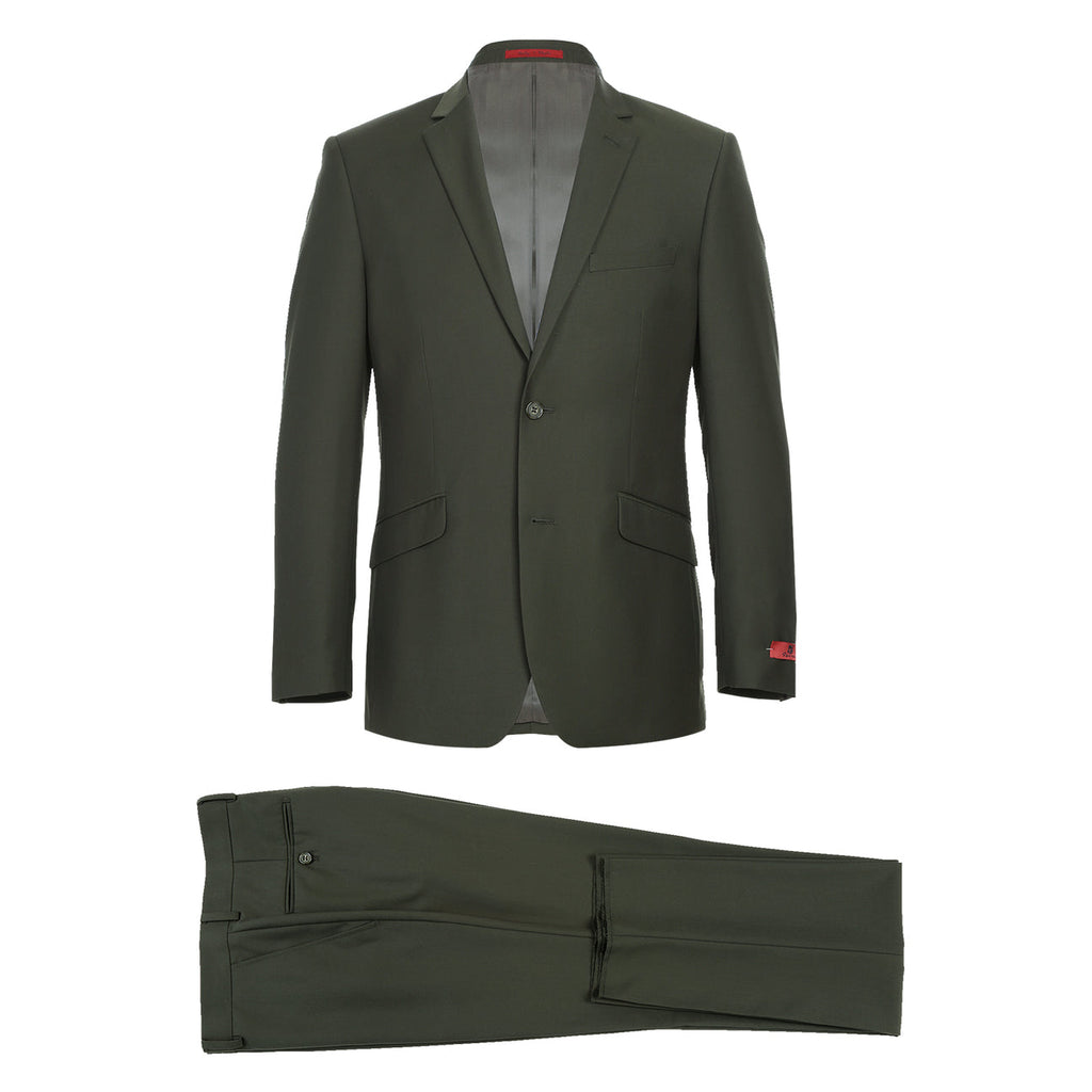 RENOIR 2-Piece Slim Fit Single Breasted Notch Lapel Olive Suit 201-10