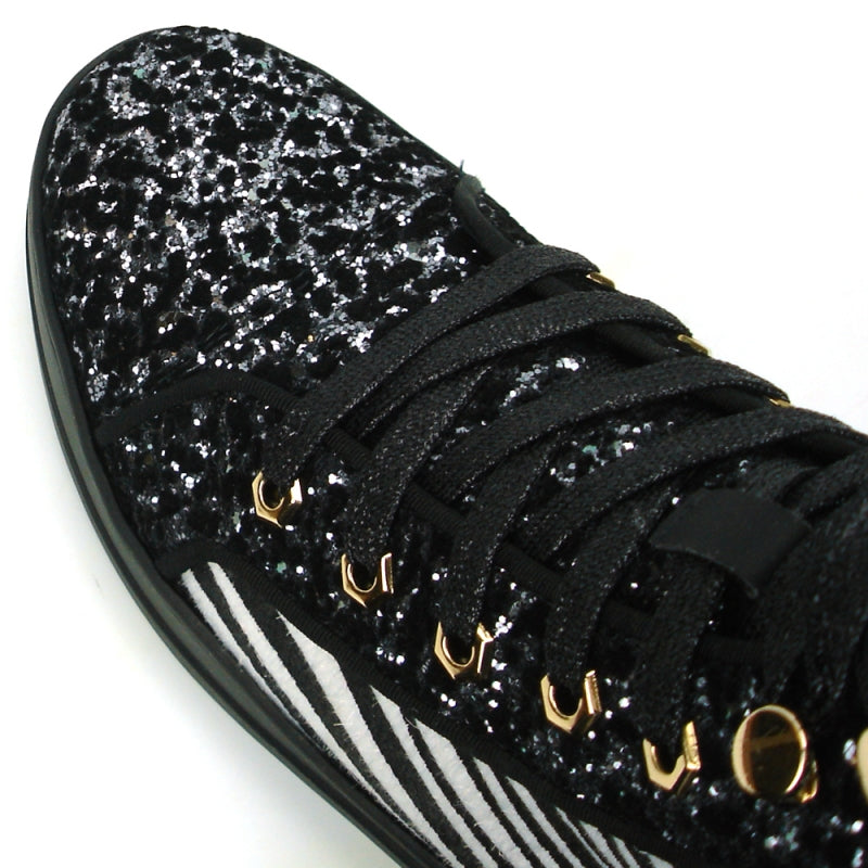 FI-2347 Black-Zebra Black Sole High Top Sneakers Encore by Fiesso