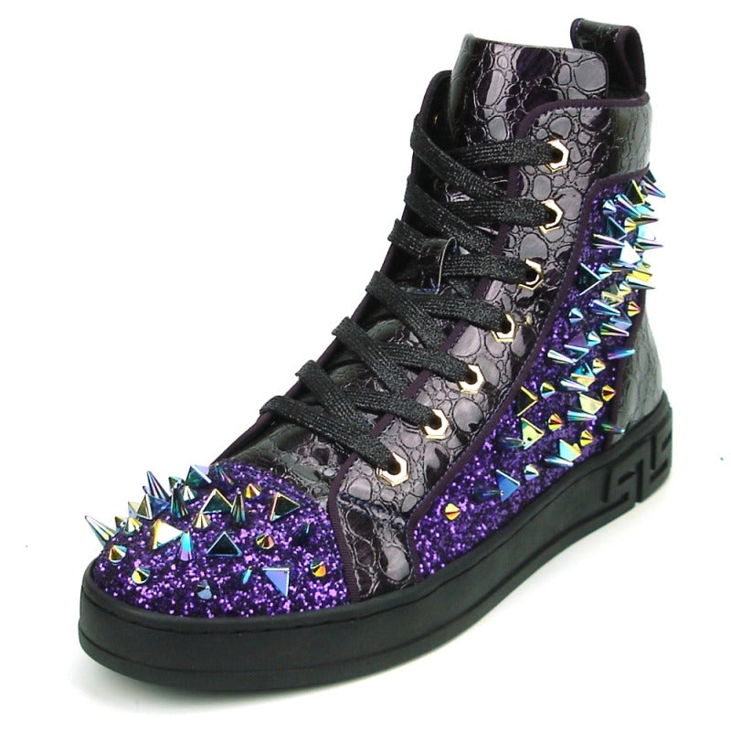 FI-2369 Purple Spikes High Top Sneakers by Fiesso