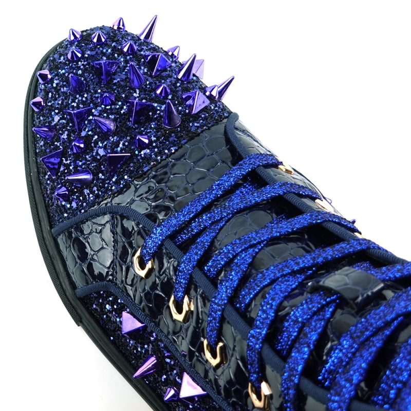 FI-2369 Navy Spikes High Top Sneakers – Unique Design Menswear