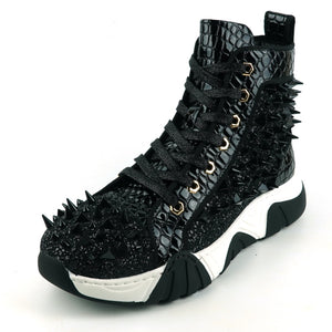FI-2405 Black Spikes High Top Sneakers Encore by Fiesso