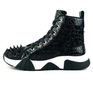 FI-2405 Black Spikes High Top Sneakers Encore by Fiesso