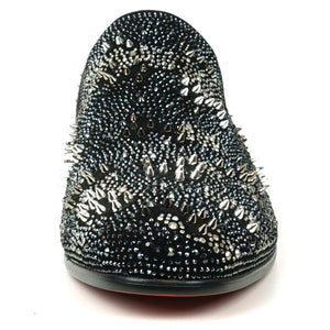 FI-7516 Black Silver Suede Rhinestones Spikes Slip on Loafer Fiesso by Aurelio Garcia