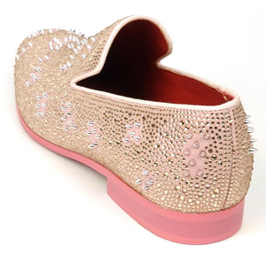FI-7516 Pink Suede Rhinestones Spikes Slip on Loafer Fiesso by Aurelio Garcia