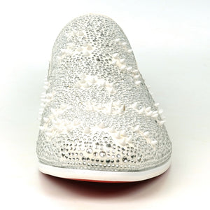 FI-7516 White Suede Rhinestones Spikes Slip on Loafer Fiesso by Aurelio Garcia