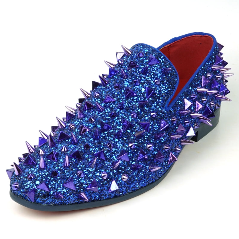 FI-7517 Blue Glitter Blue Spikes Slip on Loafer Fiesso by Aurelio Garcia