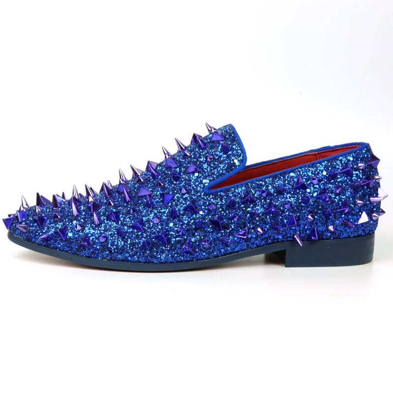 FI-7517 Blue Glitter Blue Spikes Slip on Loafer Fiesso by Aurelio Garcia