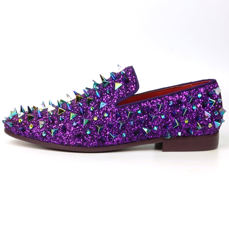 FI-7517 Purple Glitter Purple Spikes Slip on Loafer Fiesso by Aurelio Garcia