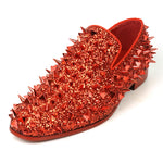 FI-7517 Red Glitter Red Spikes Slip on Loafer Fiesso by Aurelio Garcia