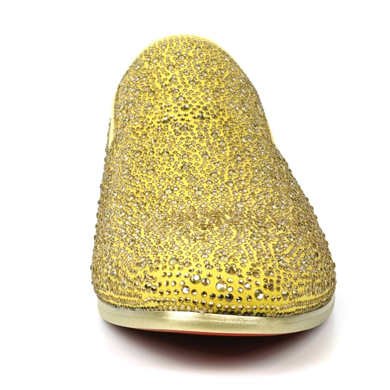 FI-7525 Gold Suede Gold Rhinestones Slip on Loafer Fiesso by Aurelio Garcia
