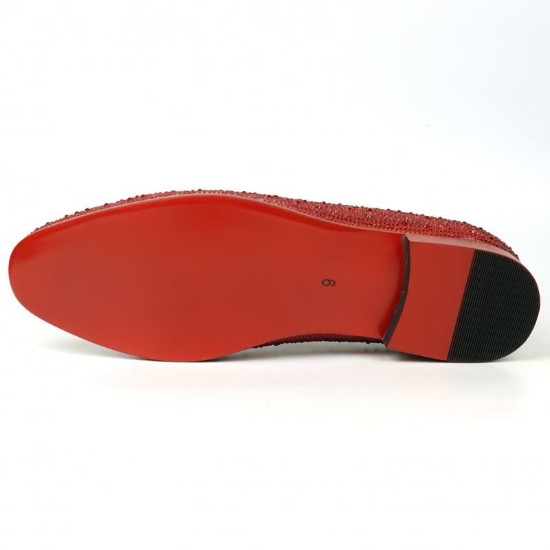 FI-7525 Red Suede Red Rhinestones Slip on Loafer Fiesso by Aurelio Garcia