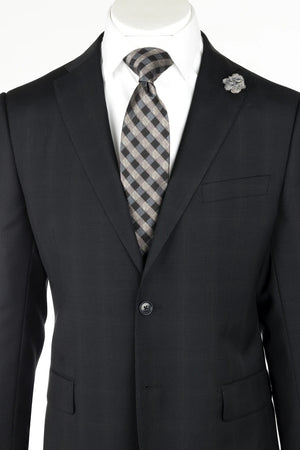 Tiglio Luxe DOLCETTO Black tone on tone Windowpane, Modern Fit, Pure Wool Suit 141589/2