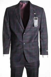 Sean John Modern Fit Suit Greey/Wine Plaid MUTO257Z1429