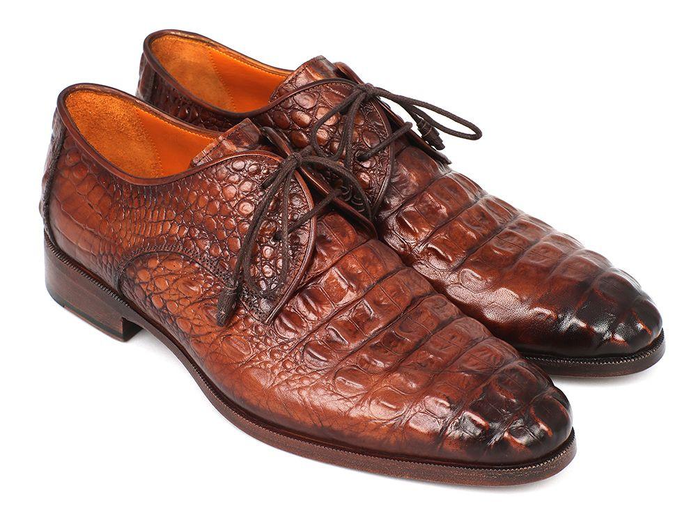 Paul Parkman Light Brown Crocodile Embossed Calfskin Derby Shoes - 143 ...