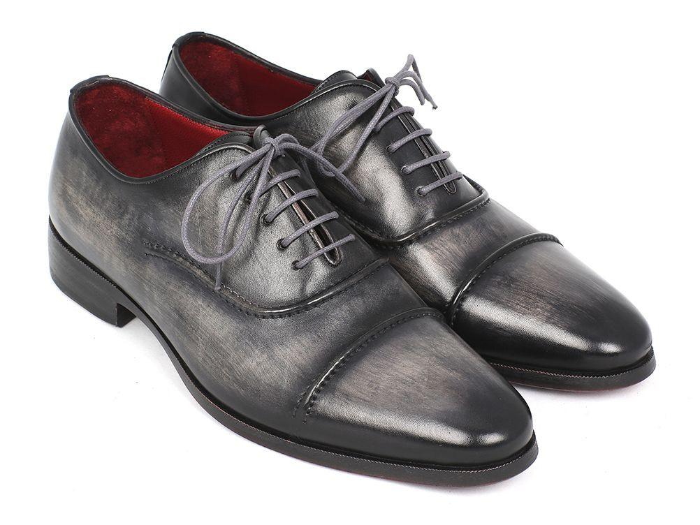 Paul Parkman Captoe Oxfords Gray & Black Hand Painted Shoes - 077-GRY