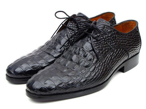 Paul Parkman Black Crocodile Embossed Calfskin Derby Shoes - 1438BLK