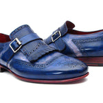 Paul Parkman Kiltie Monkstrap Shoes Dual Tone Blue Leather - 12BL78