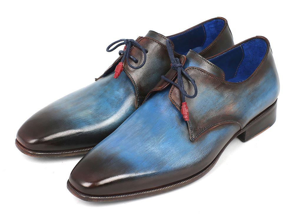 Paul Parkman Blue & Brown Hand-Painted Derby Shoes - 326-BLUBRW