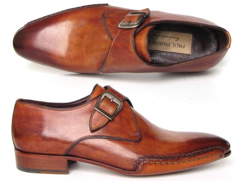 Paul Parkman Monkstrap Shoes Side Handsewn Twisted Leather Sole Tobacco - 24Y56