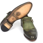 Paul Parkman Wingtip Monkstrap Brogues Green Hand-Painted Shoes - 060-GREEN