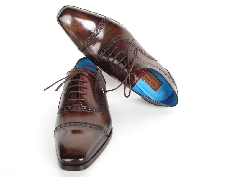 Paul Parkman Captoe Oxfords Anthracite Brown Hand-Painted Leather - 024-ANTBRW