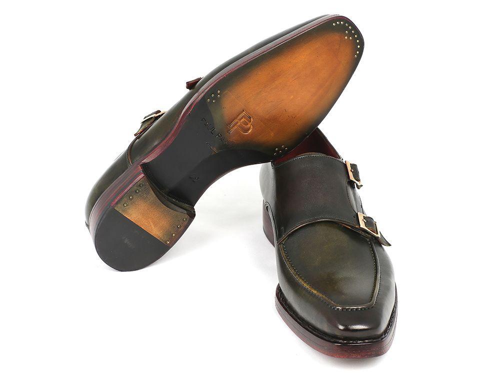 Paul Parkman Double Monkstrap Goodyear Welted Shoes Green - 061-GREEN