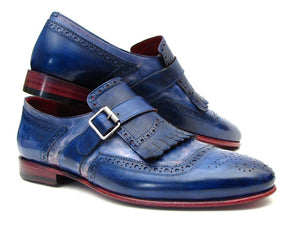 Paul Parkman Kiltie Monkstrap Shoes Dual Tone Blue Leather - 12BL78