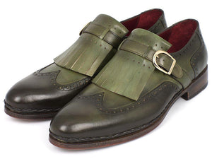 Paul Parkman Wingtip Monkstrap Brogues Green Hand-Painted Shoes - 060-GREEN