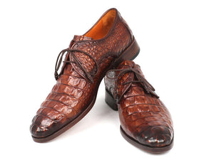 Paul Parkman Light Brown Crocodile Embossed Calfskin Derby Shoes - 1438TAB