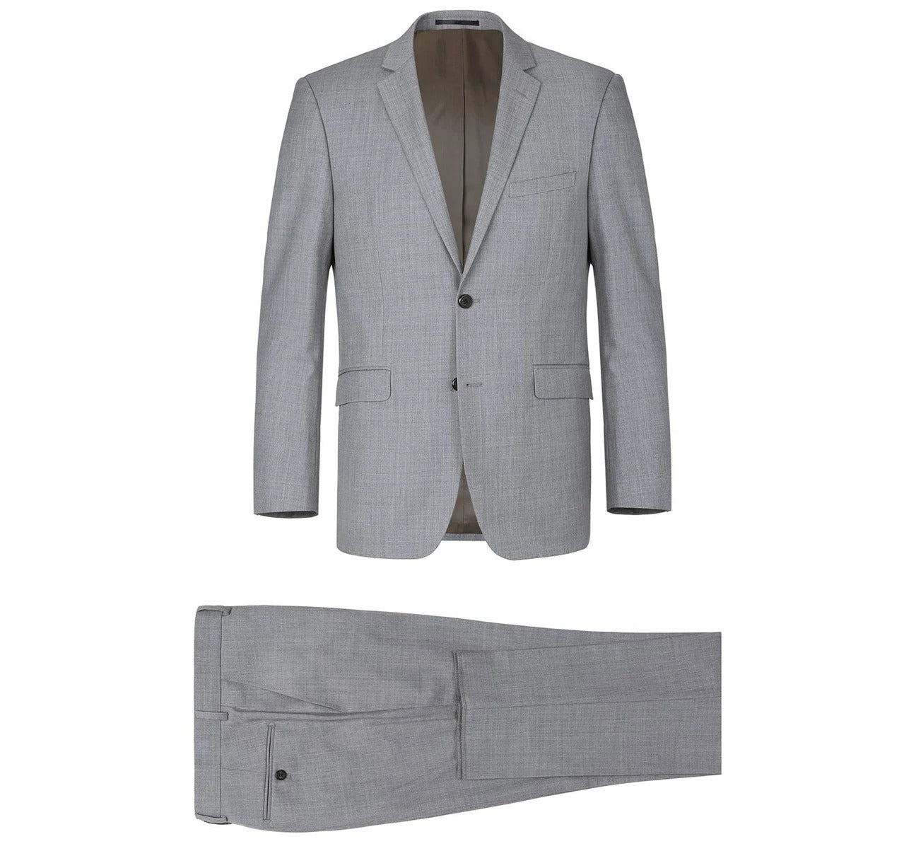 RENOIR Grey 2-Piece Slim Fit Notch Lapel Wool Suit 508-5