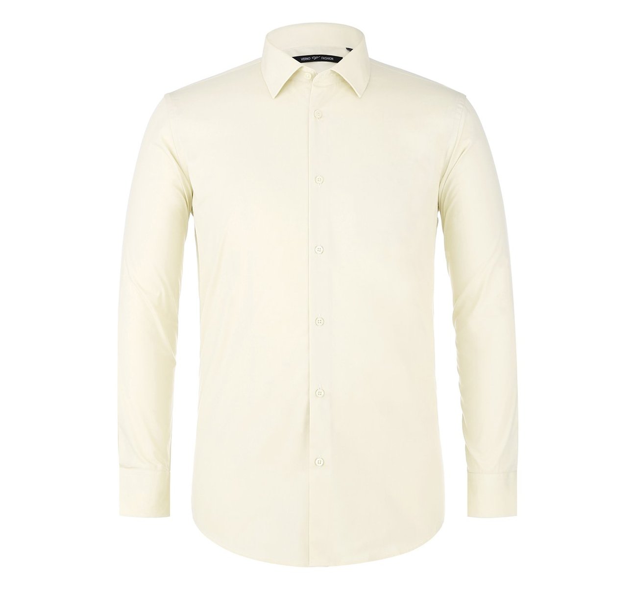 Renoir's VERNO Ivory Classic/Regular Fit Long Sleeve Spread Collar Dress Shirt (TC645) is neatly folded, highlighting the intricate fabric texture.