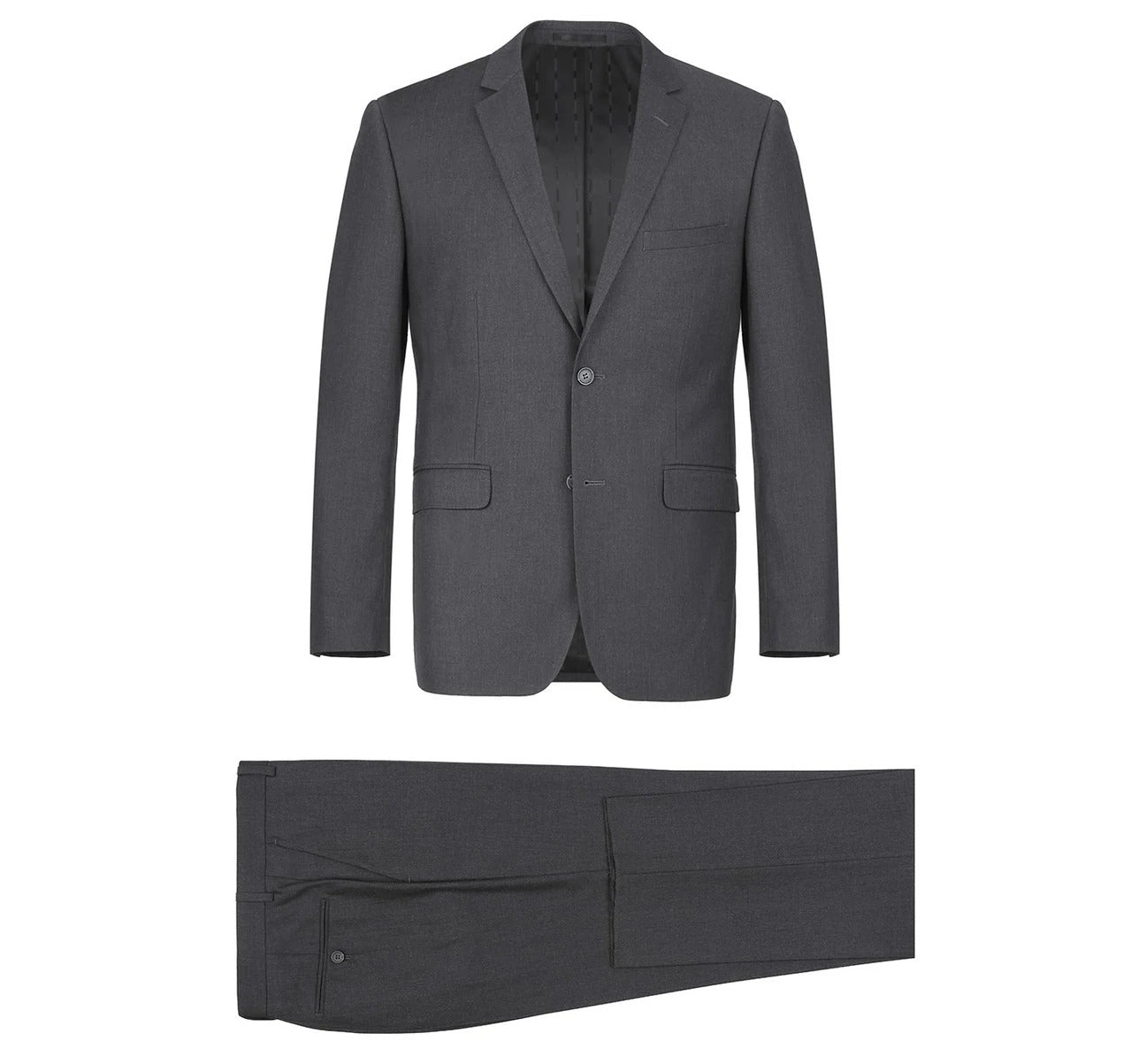 The Alessandro Vitello by Renoir 2-Piece Classic Fit Single Breasted 2 Button Suit in gray is perfectly showcased against a white background, making it ideal for office wear.