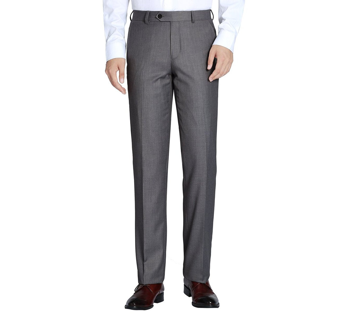 RENOIR Dark Grey Regular Fit Flat Front Wool Suit Pant 508-3