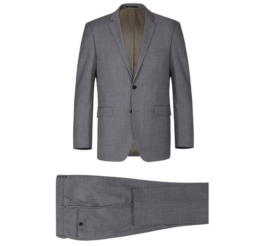 The Alessandro Vitello by Renoir Dark Grey 2-Piece Classic Fit Notch Lapel Wool Suit 508-3 features a classic fit with a refined twill weave, made entirely from 100% virgin wool. The single-breasted jacket and coordinating pants provide an elegant and versatile design suitable for any occasion.