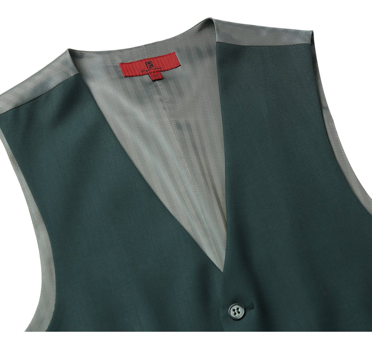 The Alessandro Vitello by Renoir Green Business Suit Vest, model 201-9, is a regular fit waistcoat crafted from a polyester-viscose blend. It features five buttons and two front pockets, making it an excellent choice for any sophisticated occasion.